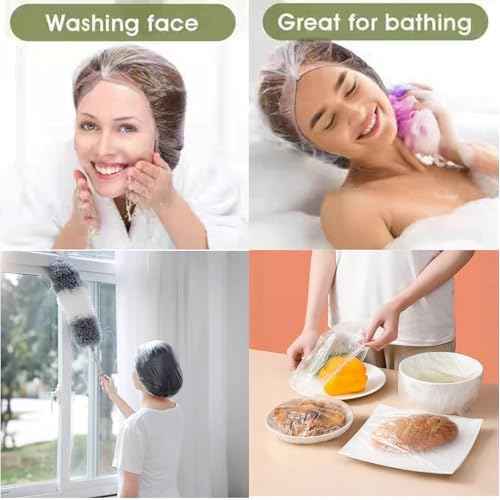 200PCS Disposable Shower Caps, Plastic Clear Hair Cap Large Thick Waterproof Bath Caps for Women & Men Unisex Reusable Travel Essentials for Deep Conditioning, Hair Treatment, Hotel, Spa, and Home Use