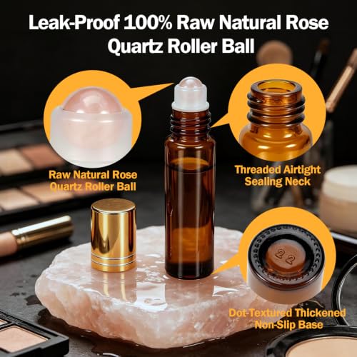 Rose Quartz Roller Ball Bottles 10ml 4-Pack Essential Oil