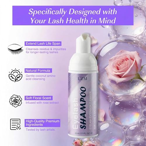 LZM Eyelash Extension Shampoo Kit - Gentle Lash Cleaner Foam