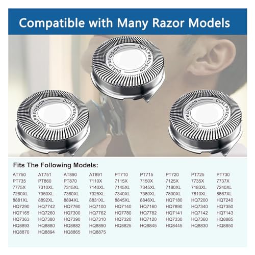 HQ8 Replacement Heads Blades Compatible with Philips Electric Shavers, HQ8 Replacement Razor Shaving Head Fit for Aquatec HQ8 Series, OEM HQ8 Heads Upgraded for PT730 AT880 AT811, 9-Pack