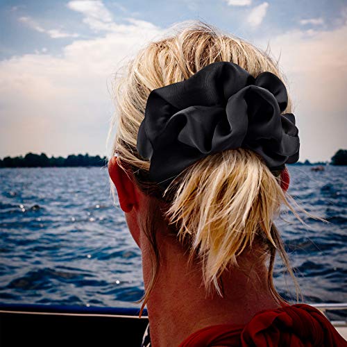 Black Silk Scrunchies Large 6 Pack - Satin Hair Ties