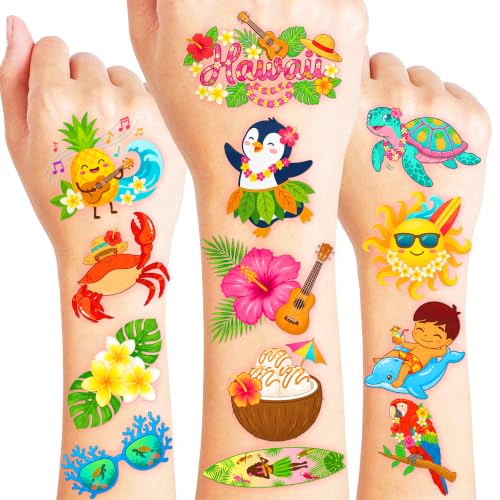 96 Pre-Cut Hawaiian Temporary Tattoos for Kids