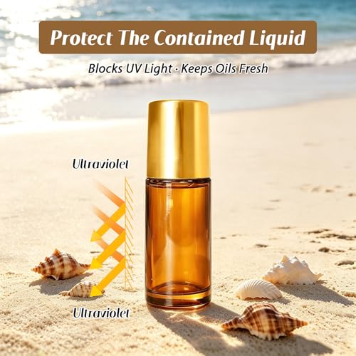 Rose Quartz Roller Bottle 1oz Amber Glass for Essential Oils - 2 Pack