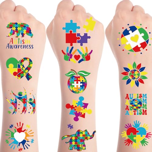 Autism Awareness Temporary Tattoos - 8 Sheets 200+ Designs