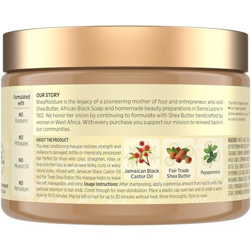 SheaMoisture Hair Mask 2-Pack ? Jamaican Black Castor Oil Strengthen & Restore Masque for Repairing Dry, Damaged Hair, 12 Oz Ea