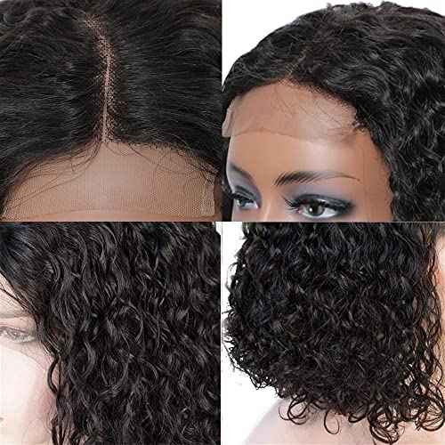 Short Wet and Wavy Curly Lace Front Wigs Human Hair 14Inch, 4x4 Water Wave Lace Frontal Bob Wig Human Hair Glueless Pre Plucked 150% Density Natural Black Color