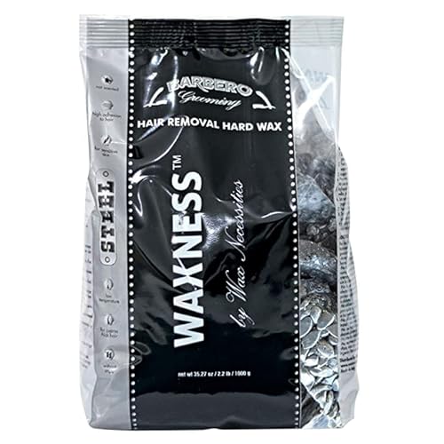 Barbero Stripless All-in-One Hard Wax Kit with Metallic Heater, 2 lb (900 g) Hard Wax Beads, 100 Applicators & Collars ? Professional Wax Removal ? Made in Italy