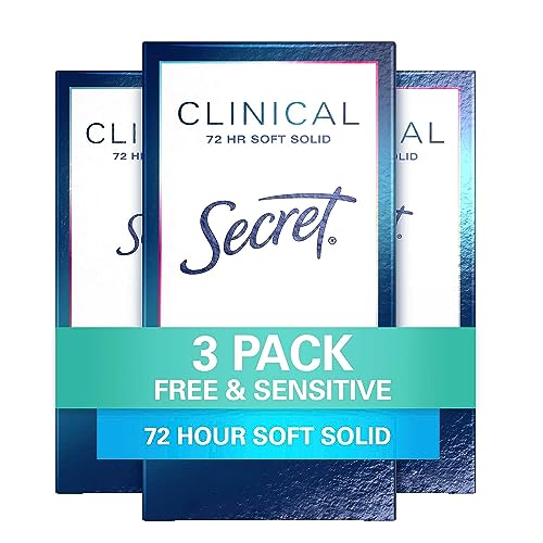 Secret Antiperspirant Clinical Strength Deodorant for Women, Soft Solid, Paraben Free, Dye Free, Sensitive Unscented for Sensitive Skin, 1.6 Oz, (Pack of 3)