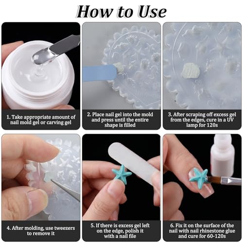Ocean-Themed 3D Nail Gel Molds Set with Shells, Starfish & Dolphins