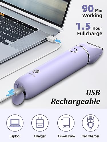 Purple Bikini Trimmer & Shaver Kit for Women 2-in-1 Wet Dry Electric Body Hair Removal