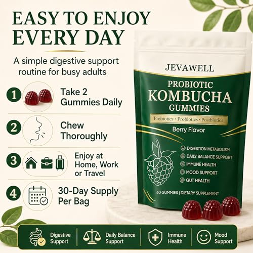 Kombucha Probiotic Gummies - Gut Health & Digestion Support, 60 Count
