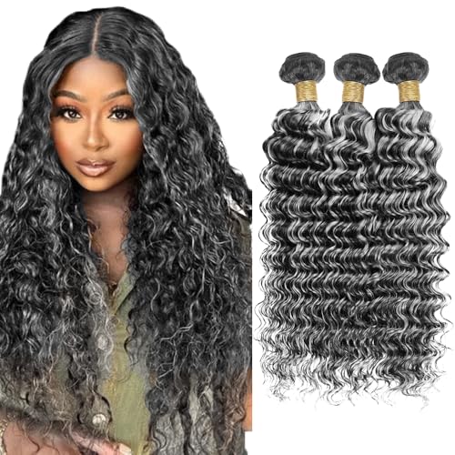 18" P1B Gray Deep Wave Human Hair Bundle 150G