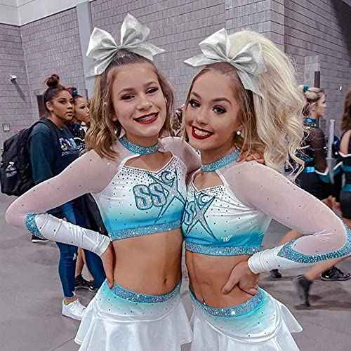 16 PCS 8" Large Glitter Cheer Bows for Cheerleaders, CN Sparkly Hair Bows with Elastic Hair Ties Accessories for Teens Girls Women Cheerleading Softball Competition Sports (Silver)