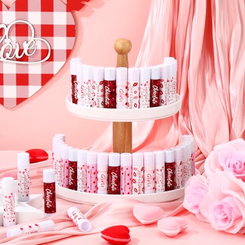 50 Pack Valentine's Lip Balms Gifts Bulk for Women Galentine's Day Party Supplies Basket Stuffers Heart Moisturizing Lip Balm Gifts for Her Teachers Staff Coworkers (Pink)
