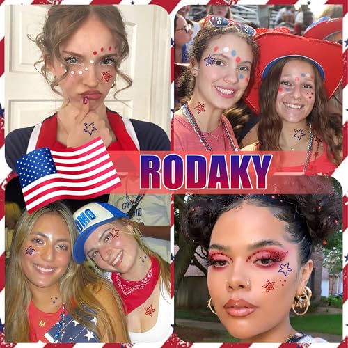 4th of July Star Face Gems - 6 Sheets Self-Adhesive Rhinestones