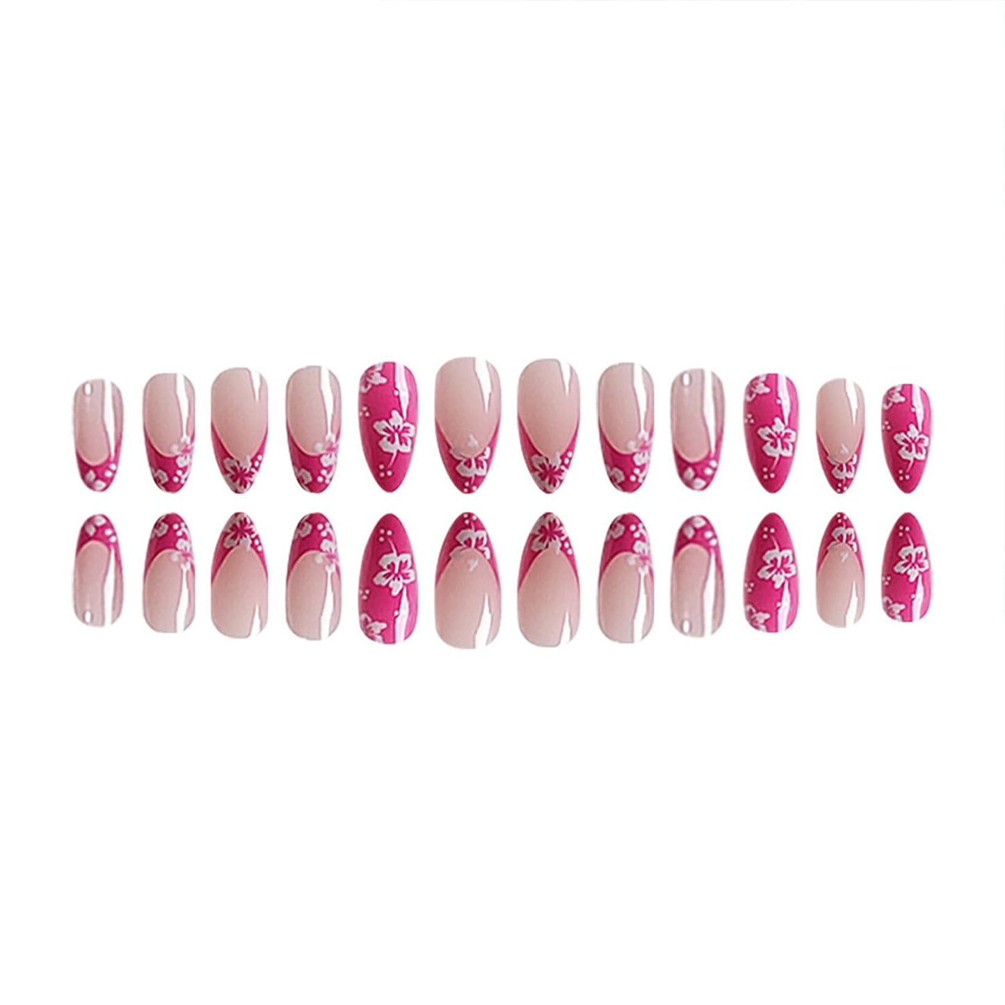 Tyuimhx Red French Tip Press on Nails Medium Almond Fake Nails with Flowers Designs Floral False Nails Full Cover Stick on Nails Acrylic Artificial Nails for Women Glue on Nails 24Pcs