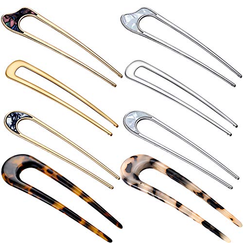 8 Piece U-Shaped French Hair Pins with Cute Patterns
