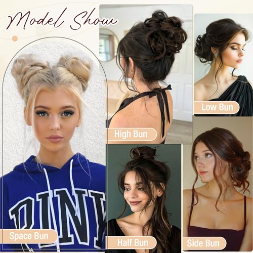 Ash Blonde Mix Ginger Brown 2PCS Messy Bun Hair Extensions Thick Updo Scrunchies for Women Girls