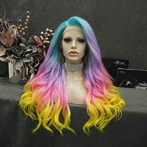 IMSTYLE Multi-Color Lace Front Wigs Rainbow Natural Wave Synthetic Wig for Cosplay Party Wig 26 inches
