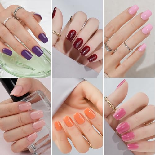 240Pcs Press on Nails Short Kit, Jofay Fashion 10 Solid Color Valentines Fake Nails with Glue, Natural Glossy Artificial Acrylic False Nails, Stick on Nails for Women, Soft Gel Glue on Nails Kit