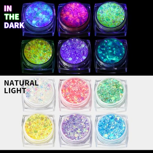 Teenitor Glow in The Dark Glitter Gel – 6 Colors UV Black Light