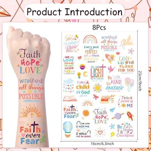 Christian Temporary Tattoos for Kids - 200+ Bible Verse Temporary Tattoos Face Tattoos Christian Party Favors Decorations Supplies Classroom School Prizes Rewards Boys Girls