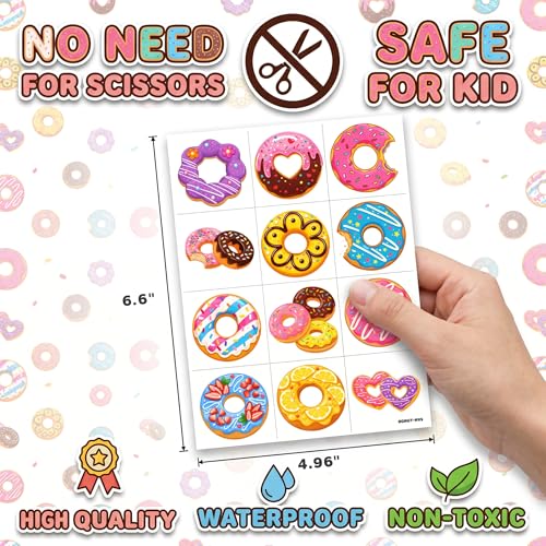 96 Donuts Temporary Tattoos for Kids | Waterproof Party Favors