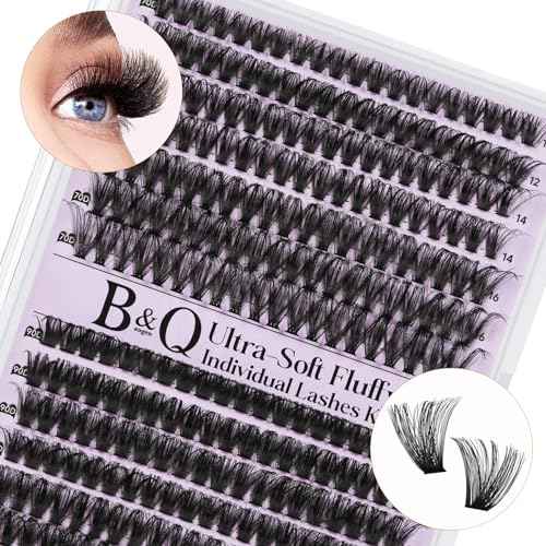 B&Q Volume Lash Clusters 70D+90D, Supersoft Eyelash Clusters 10-18mm, D Curl Cluster Eyelash Extensions, Wispy Cat Eye Lashes Fluffier Individual Lashes for Beginners£¨70D+90D£©