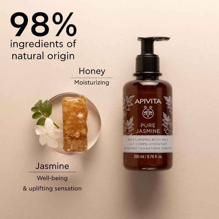 Apivita Pure Jasmine Body Milk | Moisturizes & Soothes with Jasmine, Honey & Essential Oils, 200 mL/ 6.67 oz