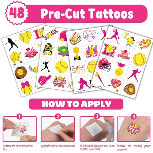 Softball Party Favors Set - 48 Tattoos & 24 Slap Bracelets
