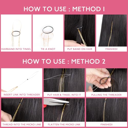 WENNALIFE 48 Inch Golden Brown Fairy Hair Tinsel Kit - 6 Pack, 1200 Strands, Heat-Resistant Glitter Extensions for Girls and Events