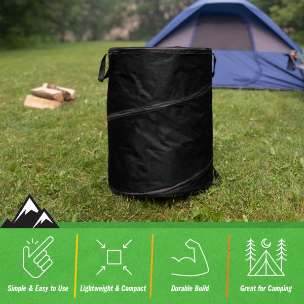 Wakeman Collapsible Trash Can - 46-Gallon Garbage Can Outdoor Bin with 3 Stakes for RV, Camping, Storage, Recycling, or Yard Waste Outdoors (Black)