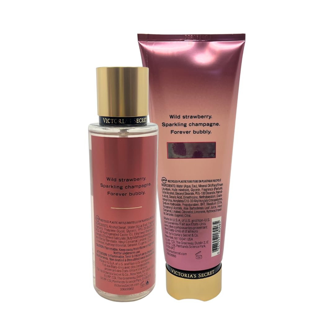 Victoria's Secret Strawberries & Champagne Fragrance Mist 8.4oz and Fragrance Lotion 8oz - Set