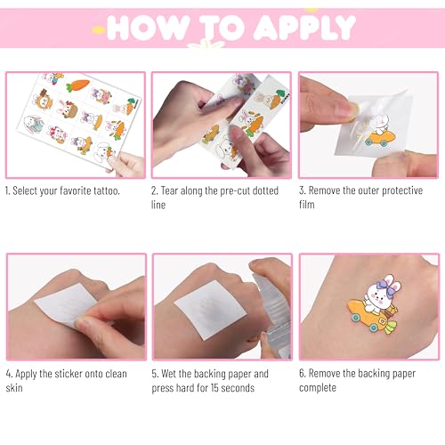 Bunny Temporary Tattoos for Kids | 96 Designs, 8 Sheets