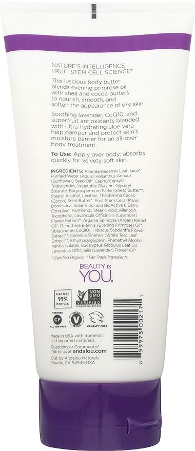 Andalou Naturals Lavender Shea Firming Body Butter, 8 Ounce