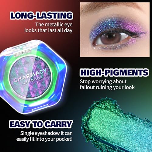 CHARMACY Multichrome Glitter Eyeshadow, Intense Pigmentation Chameleon Sparkling Eyeshadow, Bright Highlighter Duochrome Eye Make Up, Multi-Reflective Finishes Glitter Metallic Eye Makeup #05