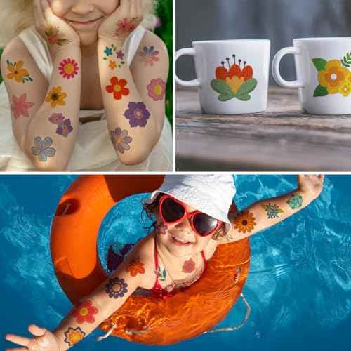 Glitter Flower Temporary Tattoos for Girls - 74 Individually Sheets | Waterproof & Easy Peel | Kids Birthday Party Favors, Flower Theme Decorations
