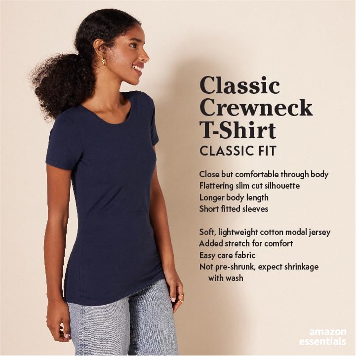 Amazon Essentials Women's Classic-Fit Short-Sleeve Crewneck T-Shirt, Pack of 2, Navy/White, X-Small