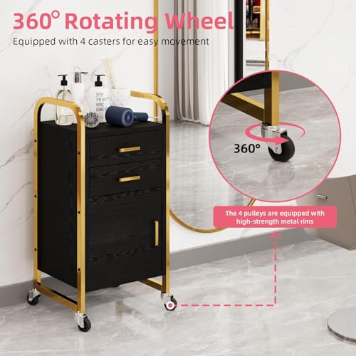 Black & Gold Salon Trolley Cart with Drawers & Cabinet