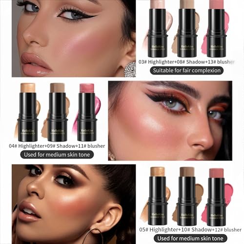 MAEPEOR Cream Blush Stick 15 Colors Lightweight Blendable Contour Highlighter Blush Stick Long Lasting Waterproof Blusher Pen (Blusher 12)