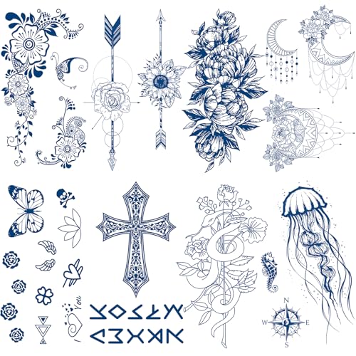 Realistic Semi Permanent Tattoo for Adults and Kids 8 Sheets, Half Arm Sleeve Temporary Tattoo Waterproof and Lasting 1-2 Weeks,Cute Fake Tattoos for Teens