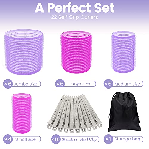 Self-Grip Hair Rollers Set - 22 Rollers + 10 Clips + Bag