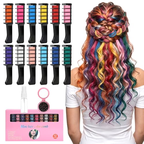 12 Colors Hair Chalk Comb Set, Temporary Washable Hair Dye