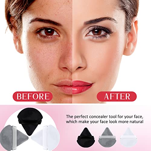 Meanplan 90 Pcs Powder Puff Face Soft Triangle Makeup Puff Sponges Setting with Strap Makeup Blenders and Sponges Cosmetic Foundation Make up Tool for Loose Body(Black, White, Gray)