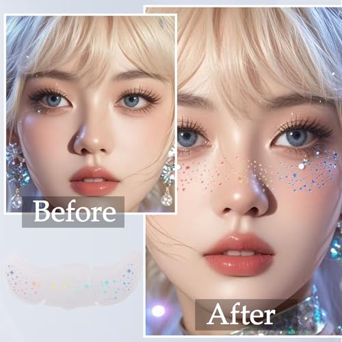 Holographic Face Glitter Tattoos, 8pcs Waterproof Star