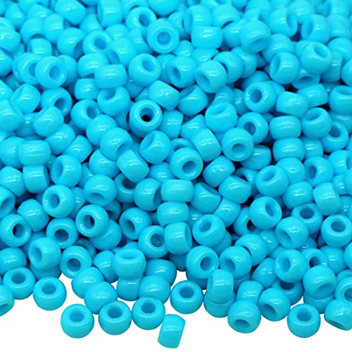 Auvoau 1000Pcs Pony Beads Bracelet 9mm Blue Plastic Barrel Pony Beads for Necklace,Hair Beads for Braids for Girls,Key Chain,Jewelry Making (Blue)