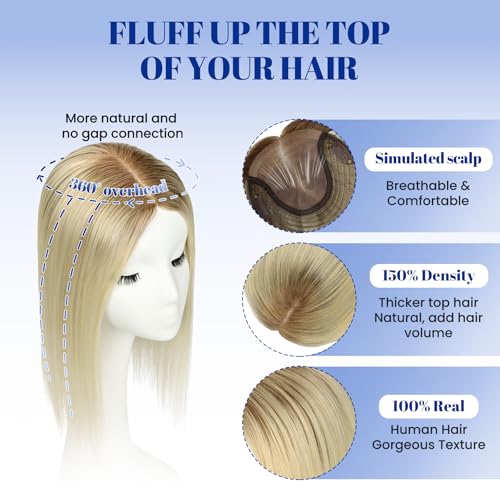 Human Hair Topper for Women Thinning Hair 12 Inch 150% Density
