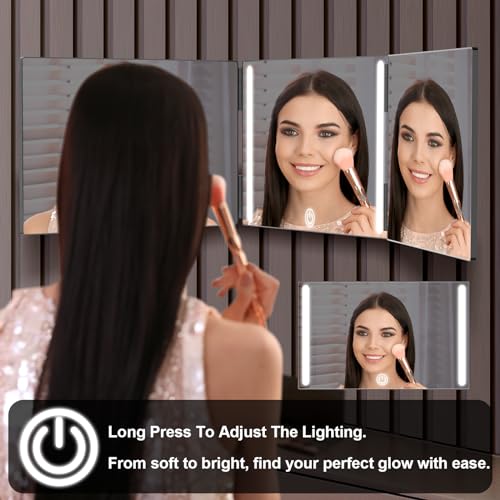 OLIBUY LED 3-Way Mirror for Hair Cutting and Makeup - Adjustable