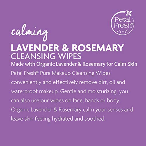 Petal Fresh Calming & Healing Lavender & Rosemary Makeup Removing, Cleansing Towelettes, Gentle Face Wipes, Daily Cleansing, Vegan and Cruelty Free, 60 count