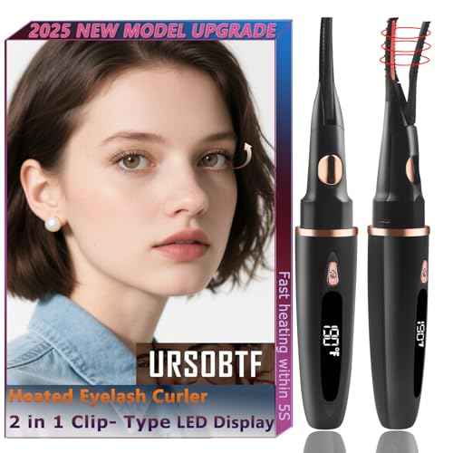 Heated Eyelash Curlers - 2 in 1 Clip- Type Electric lash Curler Best Seller 5S Heating Eyelash Curler LED Display 3 Temp Settings for Makeup Tools USB Rechargeable Natural Curling-Black